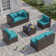Ensemble de conversation modulaire pour patio en osier 6 personnes avec coussins