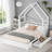Queen Size Platform Bed House Style Solid Wood Construction Clean White with Guardrail and Two Underbed Storage Drawers