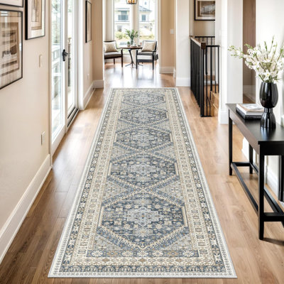 Tapis lavable antidérapant Medallion (bleu)