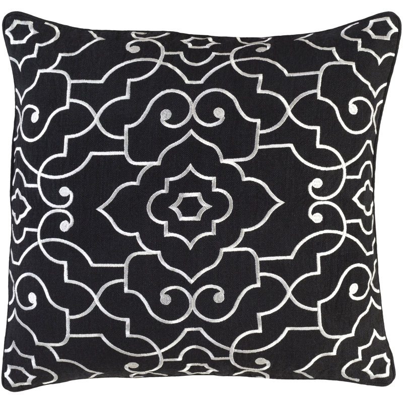 Adagio Floral Throw Pillow, Black/Cream, 22" H x 22" W x 1" D, Pillow Cover Only - No Insert