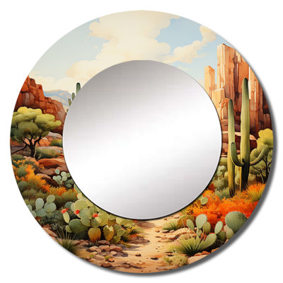 Mexico Cactus Oasis Impasto I - Mexico Decorative Wall Mirror, Traditional Round Mirror, Printed Metal Art