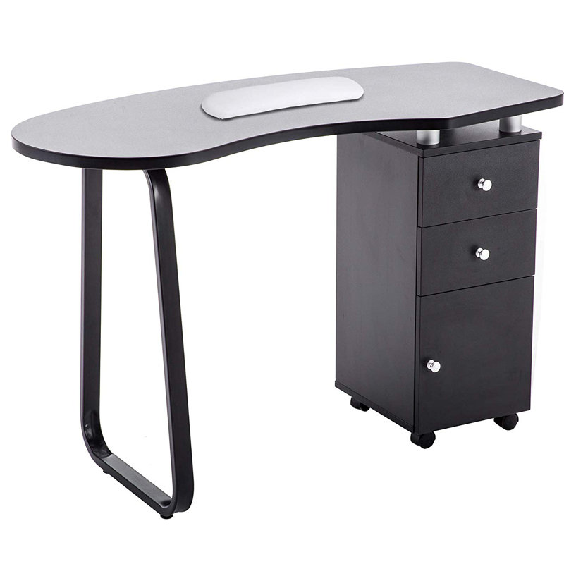 Classic Manicure Table with Wheels and drawers, Vanity Makeup Desk, Black