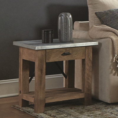 Crockett 22"W Industrial Rustic Solid Wood Frame Rectangular End Table with Drawer