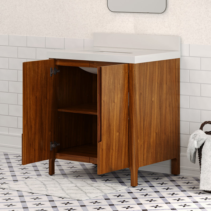 Trayshawn 30 in. Whitebrook Engineered Marble Single Countertop Vanity, Noir Juglans