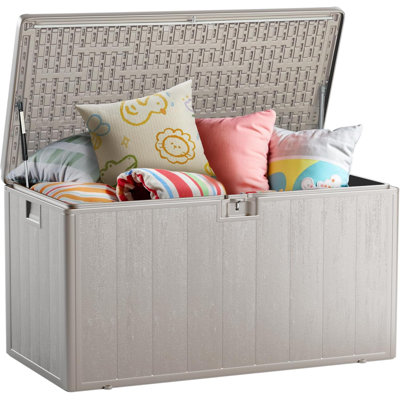 Ortus Collective 120-Gallon Heavy-Duty Deck Box, Constructed with Double-Wall Waterproof Resin and featuring a Lockable Lid with UV Protection for Ultimate Outdoor Storage (Gray)