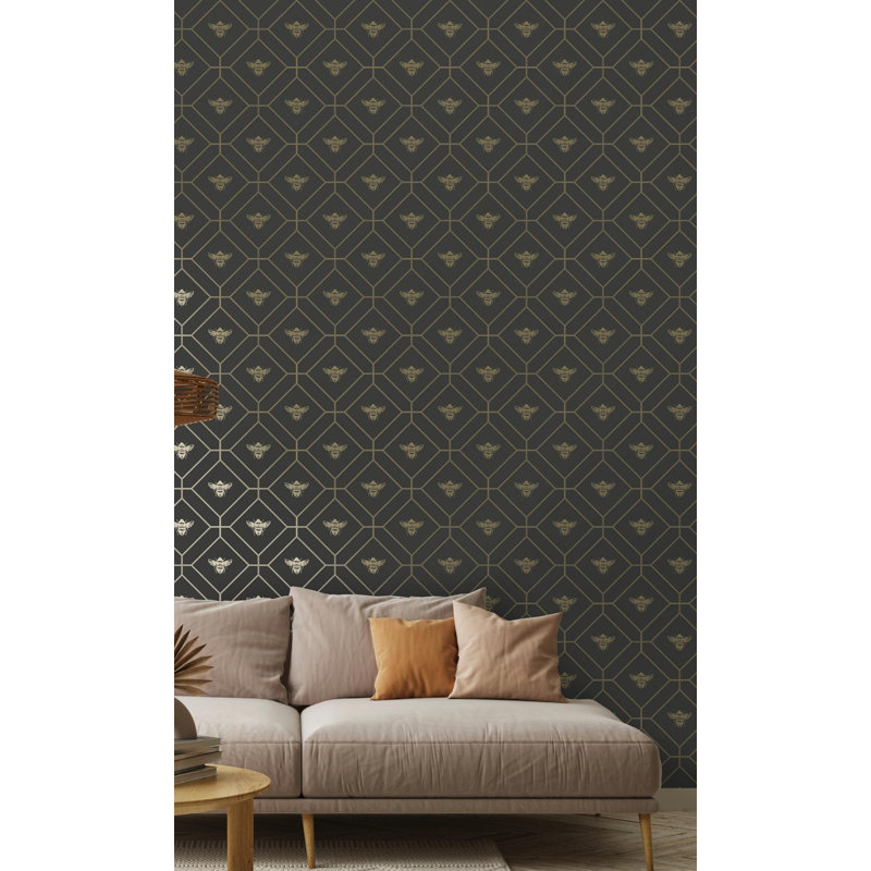 Rouleau de papier peint L 33 pi x l 21 po Romello, Gris anthracite / or / gris