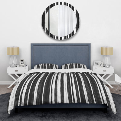 White And Black Striped Pattern Polyester No Striped Duvet Cover