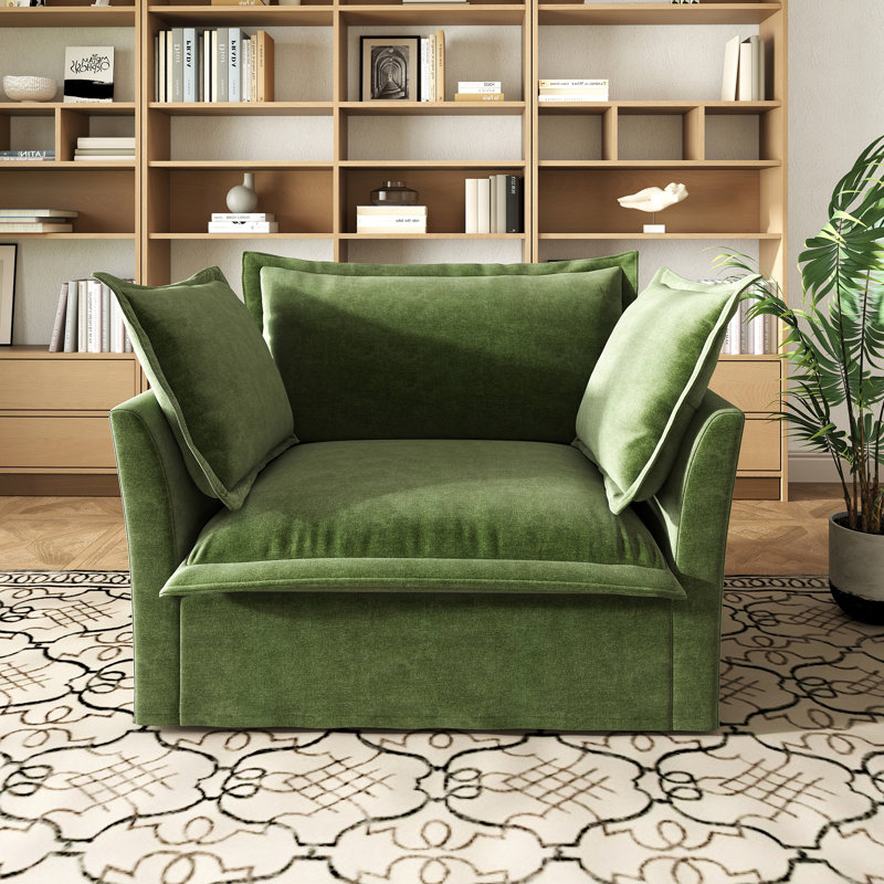 Fauteuil en chenille - siège profond, housse amovible et 3 grands coussins - canapé simple confortable pour les petits espaces
