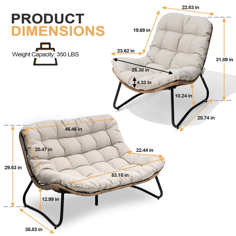 4-person Patio Sofa With Cushions, Beige