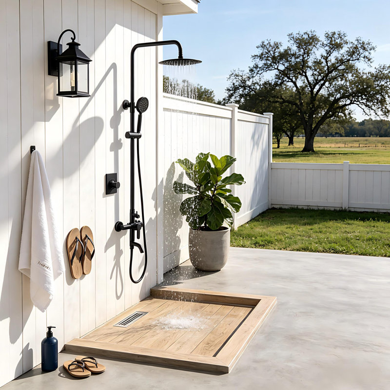 Douche extérieure à 3 fonctions noir mat, douchette de pluie murale et douchette et baignoire, acier inoxydable 304 antirouille pour la plage de la piscine