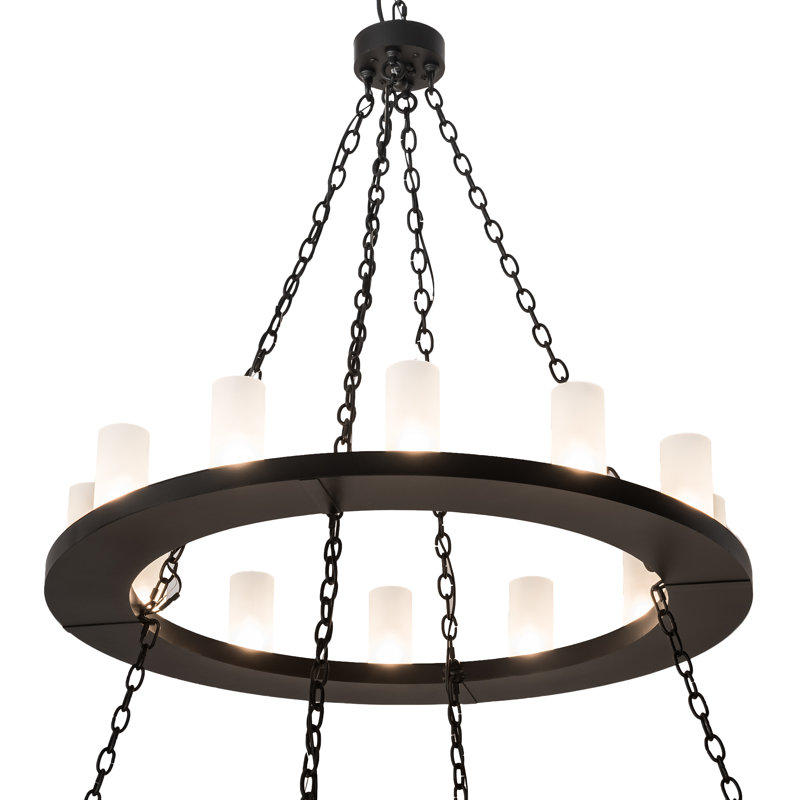 Black Two-Tier 36-Light Wagon Wheel Chandelier