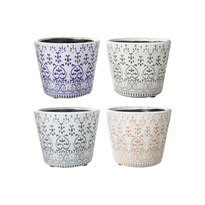 Ceramic Round Pot with Absract Pattern Design Body Gloss Assortment of Four Finish Polychromatic..(5.50"x5.50"x4.50"H)x4