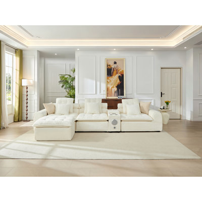 Canapé d'angle moderne avec rangement, canapé bouclé blanc de 143,2 pouces pour la maison