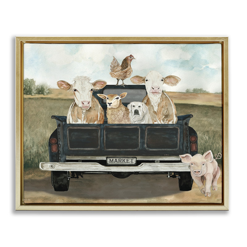 Cadre flottant «Ready For A Farm Ride», design par Cindy Jacobs, Cadre flottant métallique doré, H 25 po x l 31 po