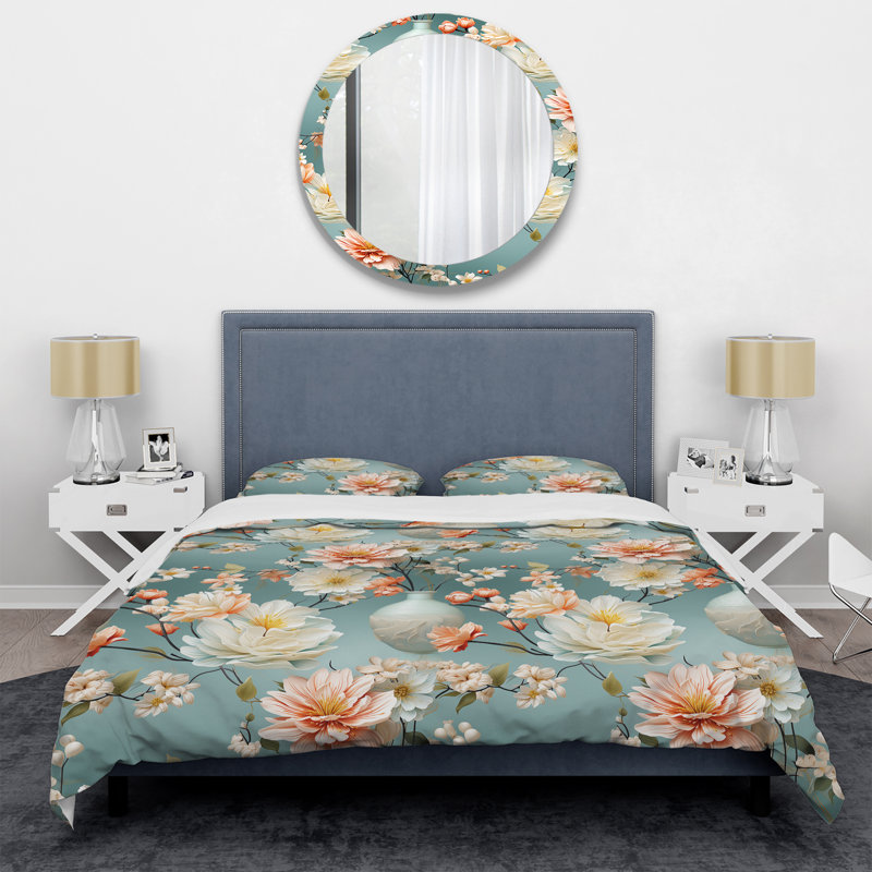 Ensemble de housse de couette Ikebana, Housse de couette pour grand lit et 2 taies décor