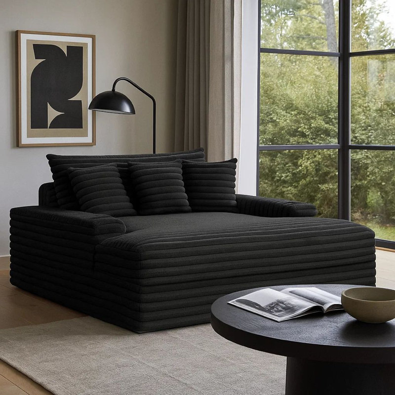 Chaise surdimensionnée Voyo, chenille, accoudoirs avec porte-gobelets et USB, 64 po, Noir
