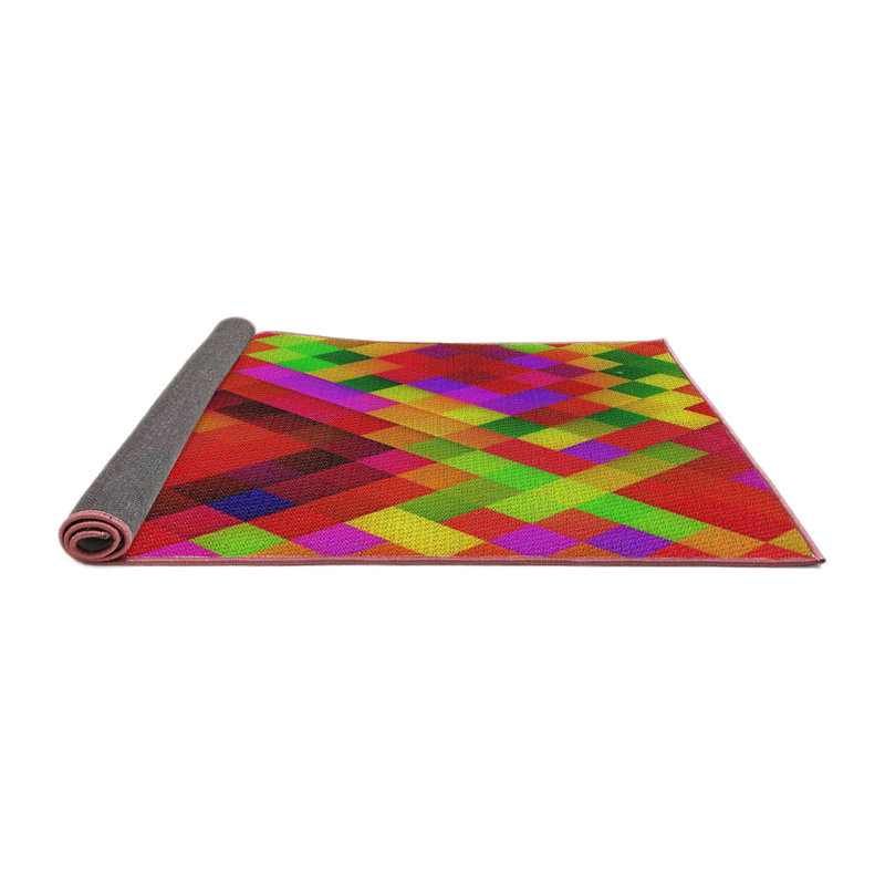 Tapis jaune/vert/rouge tissé à la machine, Rond 7 pi