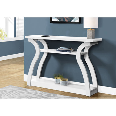 Console étroite en stratifié blanc - table d'appoint contemporaine pour le salon, la chambre à coucher, le vestibule avec un design incurvé et un espace de rangement spacieux et moderne