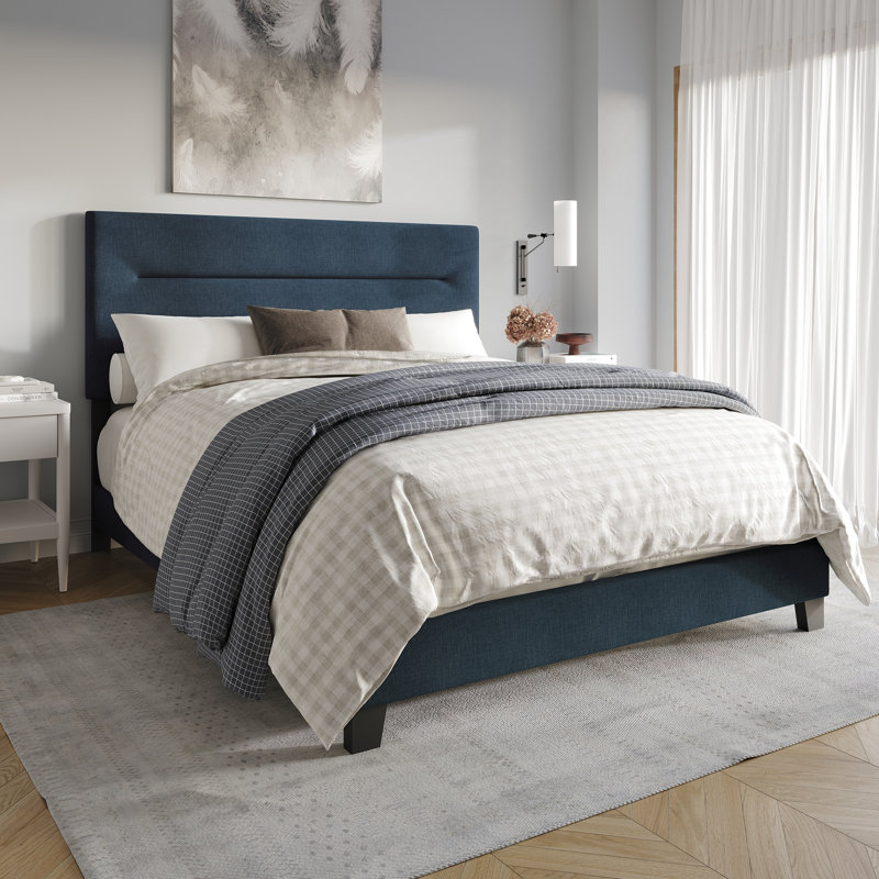 Emery Upholstered Panel Bed, Twin, Blue