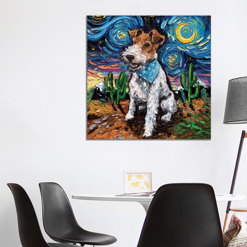 "Fox terrier Night" par AJA, reproduction d’art, Pas de tapis, Toile tendue, H 37 po x l 37 po x P 1,5 po