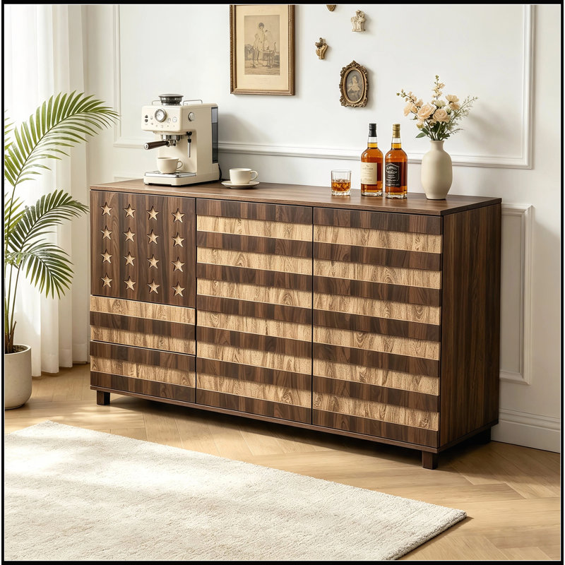 Buffet 55 pouces à deux tons avec buffet et armoire en forme d'étoile avec tiroirs et tablettes réglables
