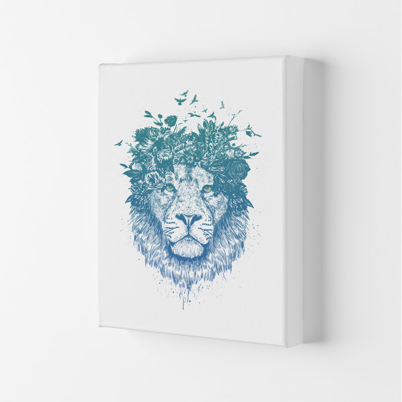 Floral Turquoise Lion 1 Piece Wall Art, 59.4cm H x 42cm W x 4cm D, Wrapped Canvas