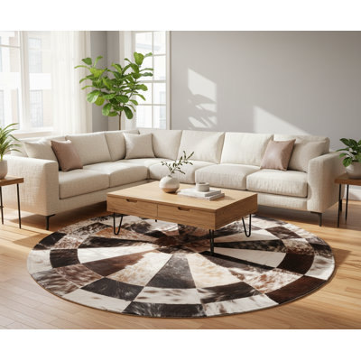 Tapis rond rond en cuir de cuir de vache, tapis fait à la main en cuir de vache naturel pour la maison Dacor