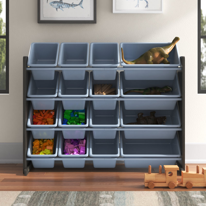 Clive Blue Elephant Toy Organiser with Bins, Espresso/Grey