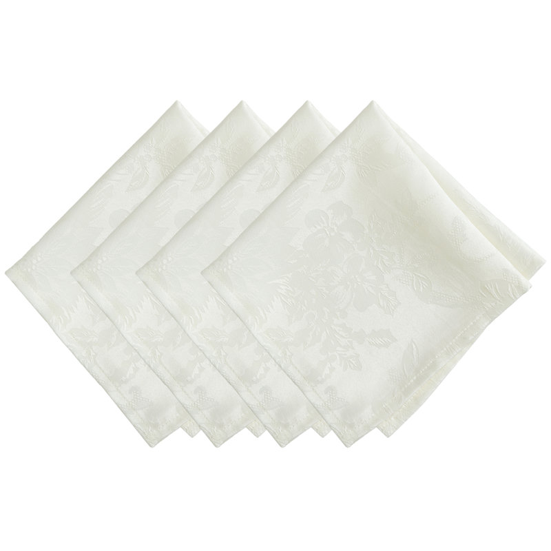 Ensemble de serviettes de table en jacquard 17 po 4 pièces Tilghman Poinsettia Elegance, Ivoire