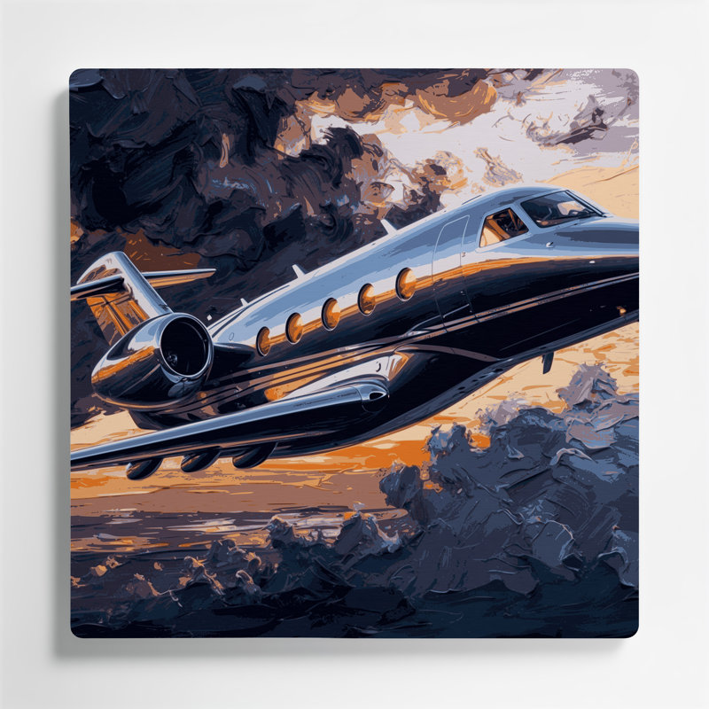 Transport, jet privé, illustrations, métal gris, H 12 po x l 12 po x P 0,05 po