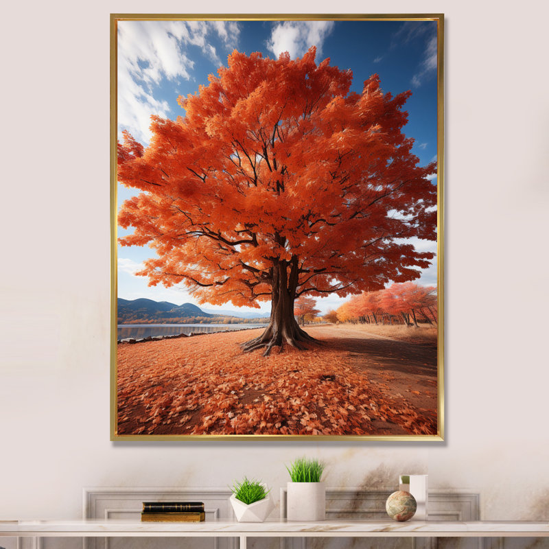 «USA Autumn Splendor Tree», reproduction d'art sur toile, H 44 po x l 34 po, Cadre flottant doré