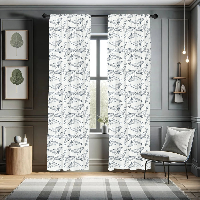 Panneaux de rideaux semi-transparents avec passe-tringle Whales, 28 po x 63 po