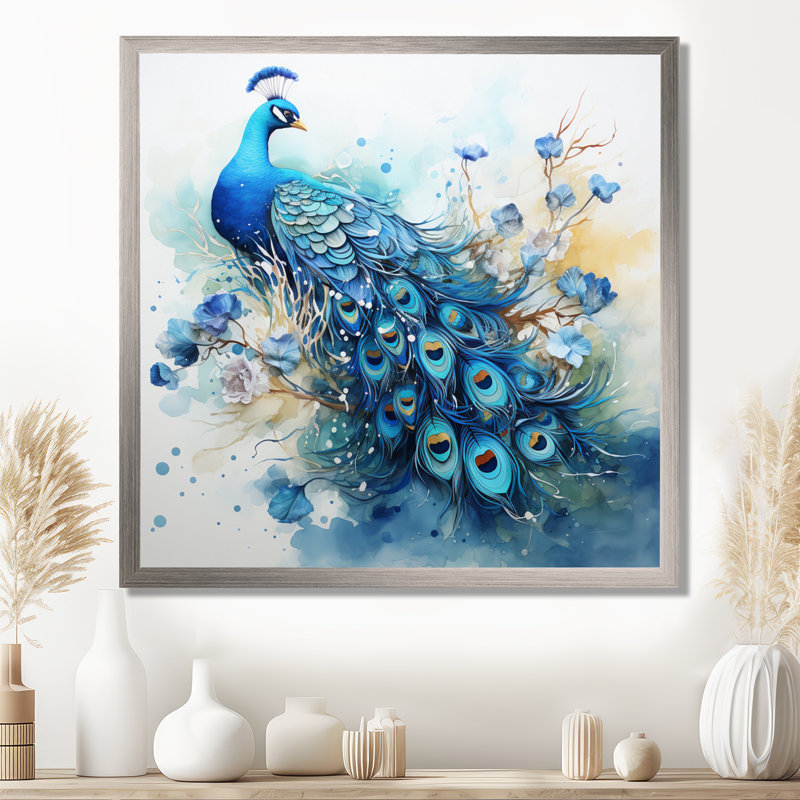 Paons beauté dans chaque plume II - paon décoration murale, H 16 po x l 16 po, Cadre flottant noir