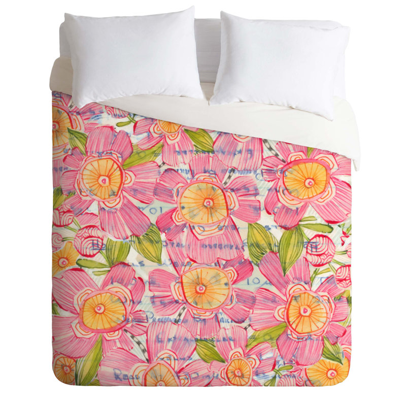 Ensemble de housse de couette Verlene Pinky Blooms, Housse de couette simple / simple TG et 1 taie dé