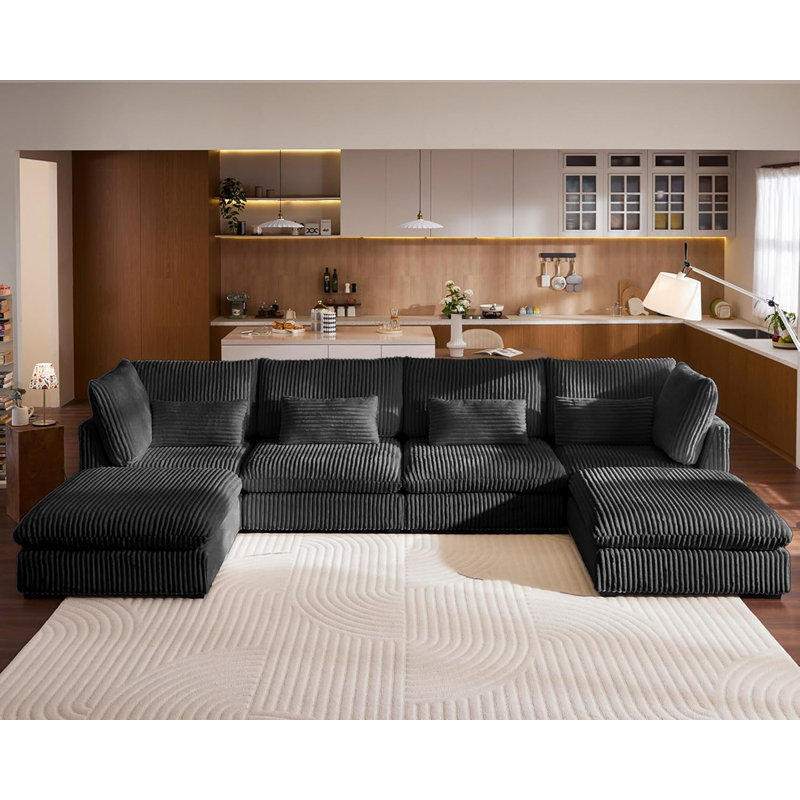 Cloud Sofa Sectional Oversized Modular Sofa,160" 6 Seater Corduroy Wide Seat Sectional with Reversible Chaise,Big Sleeper Sofa Bed with Ottoman,