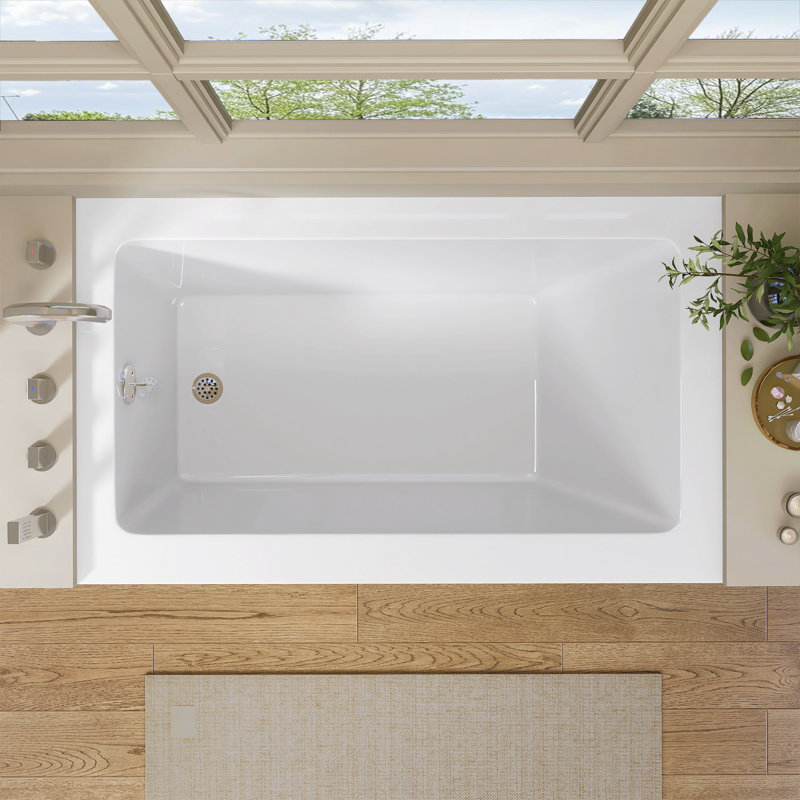 54 In. X 32 In. Rectangular Drop-In Soaking Bathtub Acrylic Bathroom Soaking Bath Tub With Left Drain In White
