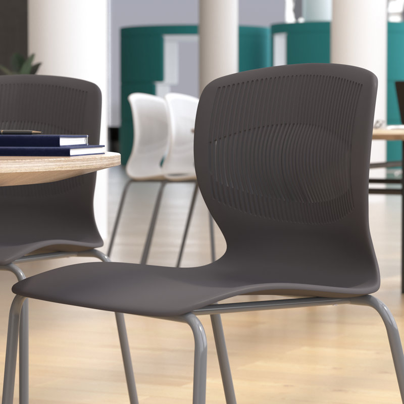 Gray Armless Metal Stacking Reception Chairs with Lumbar Support