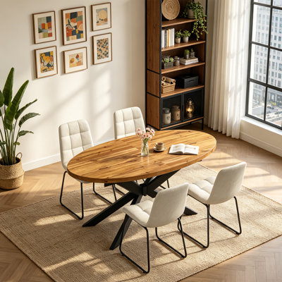 Ensemble de table de salle à manger extensible 63,1 "à 78,8", table de cuisine ovale 5 pièces avec 4 chaises rembourrées 
