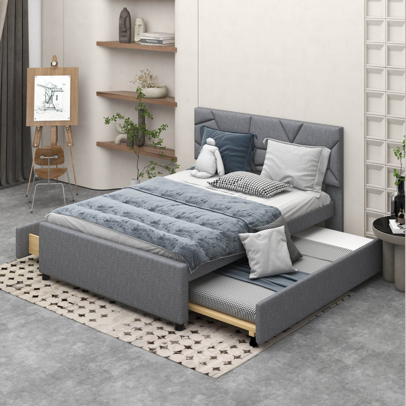 Lit plateforme tapissier pleine grandeur Naoma, gris