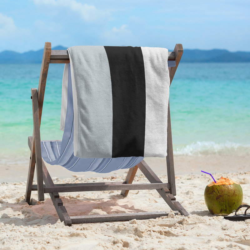 Beach Towel, Silver/Black/White, Polyester/Cotton