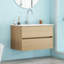 Meuble-lavabo mural de 32 po avec tiroirs doubles, système de fermeture en douceur, lavabo en céramique, conception sans poignée, bois massif, facile à installer, le robinet n'est pas inclus-1536817834