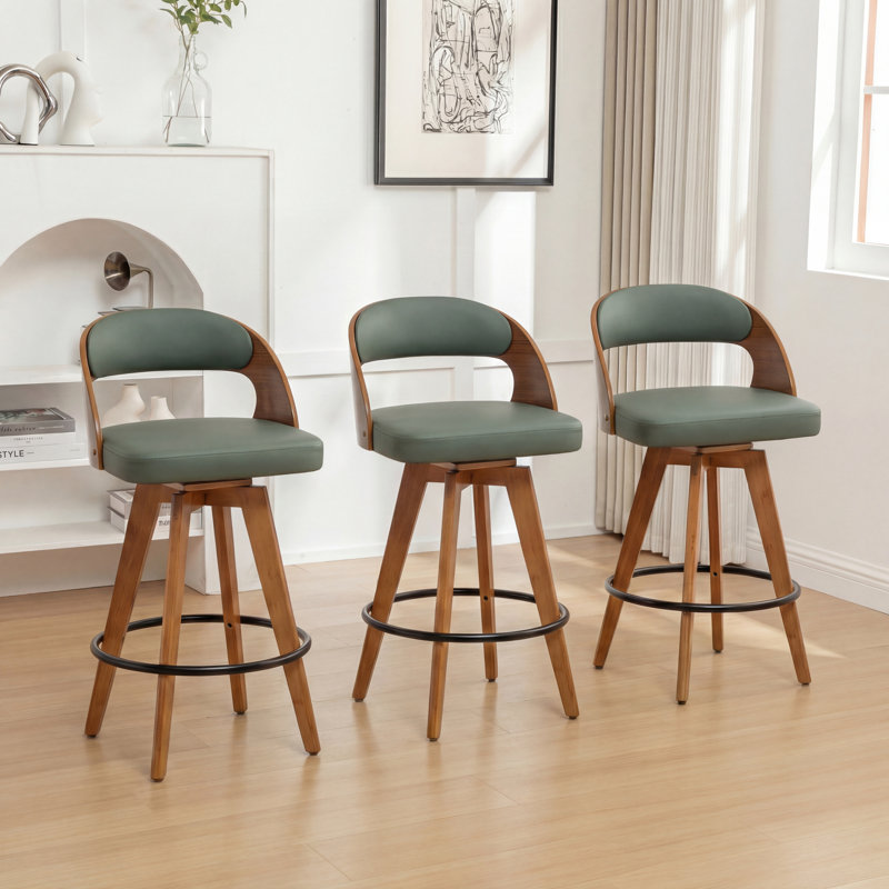 Ensemble de 3 tabourets de comptoir pivotants Chandler, Tabouret de bar (siège d’une hauteur de 30 po), Similicuir vert
