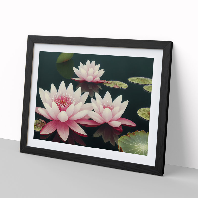 Electrifying Water Lily Flowers - Single Picture Frame Print, 46cm H x 64cm W x 2cm D, Black 