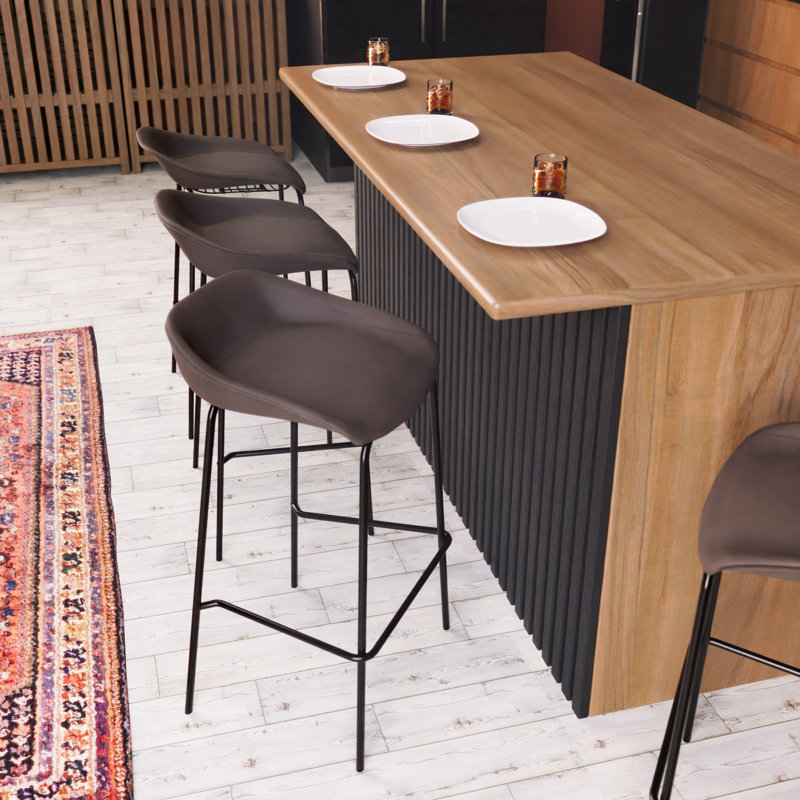 Masayo Servos Modern Barstool with Upholstered Faux Leather Seat and Powder Coated Iron Frame, Sand Brown