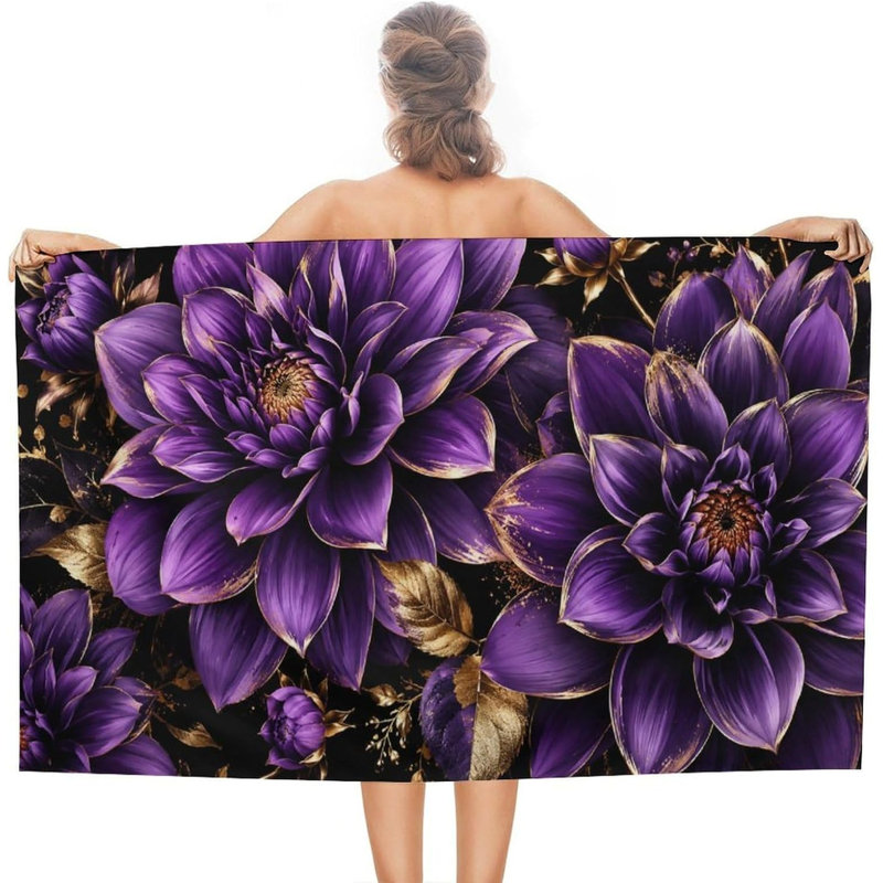 Serviette de plage mauve à motif floral, serviette de plage légère en microfibre à séchage rapide sans sable pour piscine, plage, douche, source chaude, yoga, voyage, 30 x 60 po