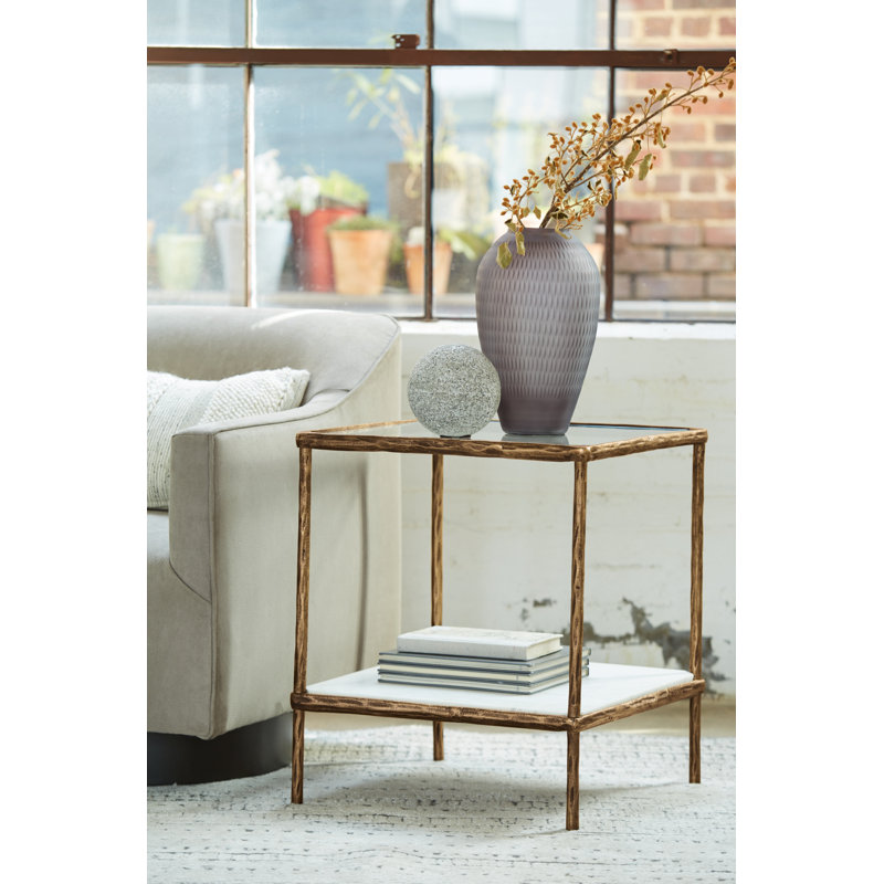 Glass Top End Table, Gold
