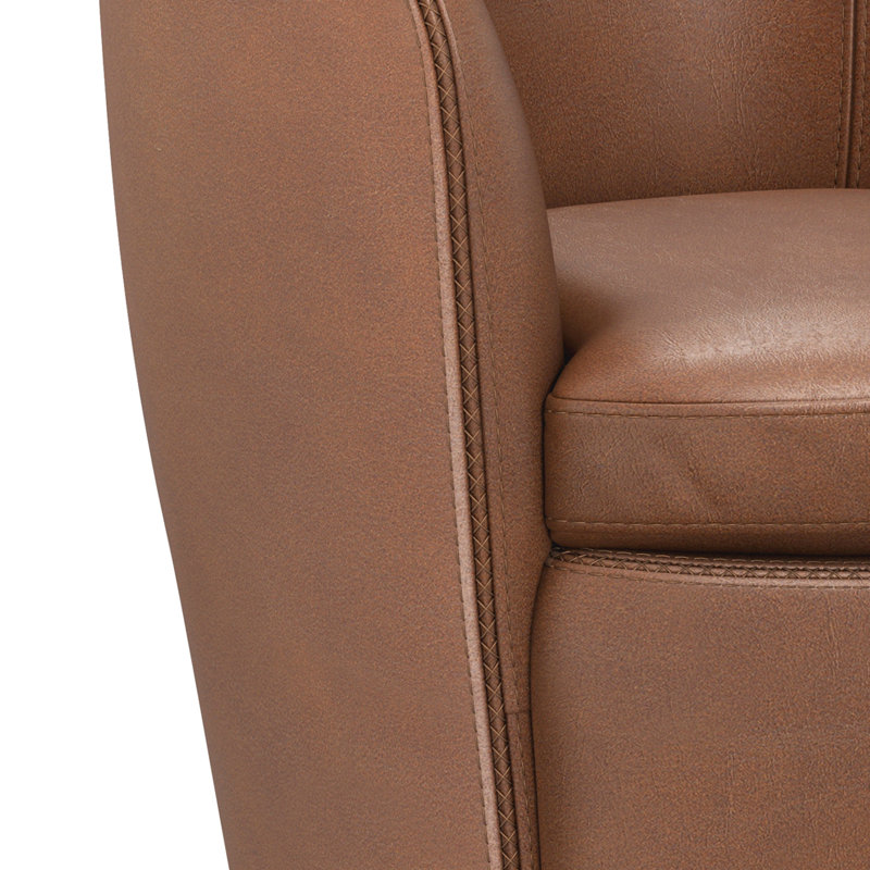 Fauteuil demi-tonneau pivotant 100% cuir italien Crandell, Cuir véritable rétro