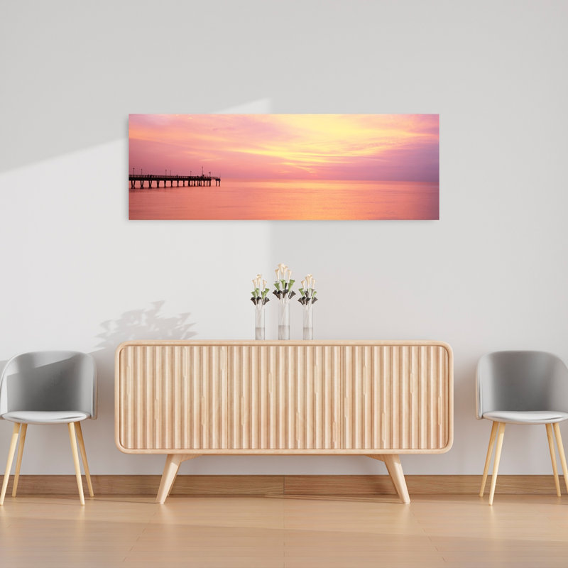 Coucher de soleil au quai, eau, plage Caspersen, Venise, Floride, États-Unis, plage tranquille contemporaine, art mural