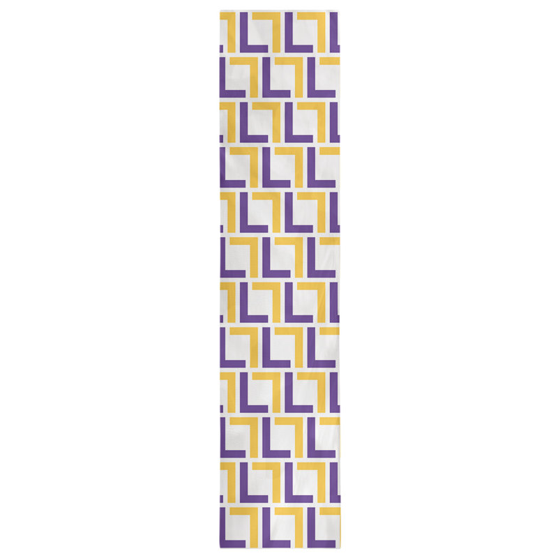Chemin de table géométrique, 72 po x 16 po, White/Purple/Gold, polyester
