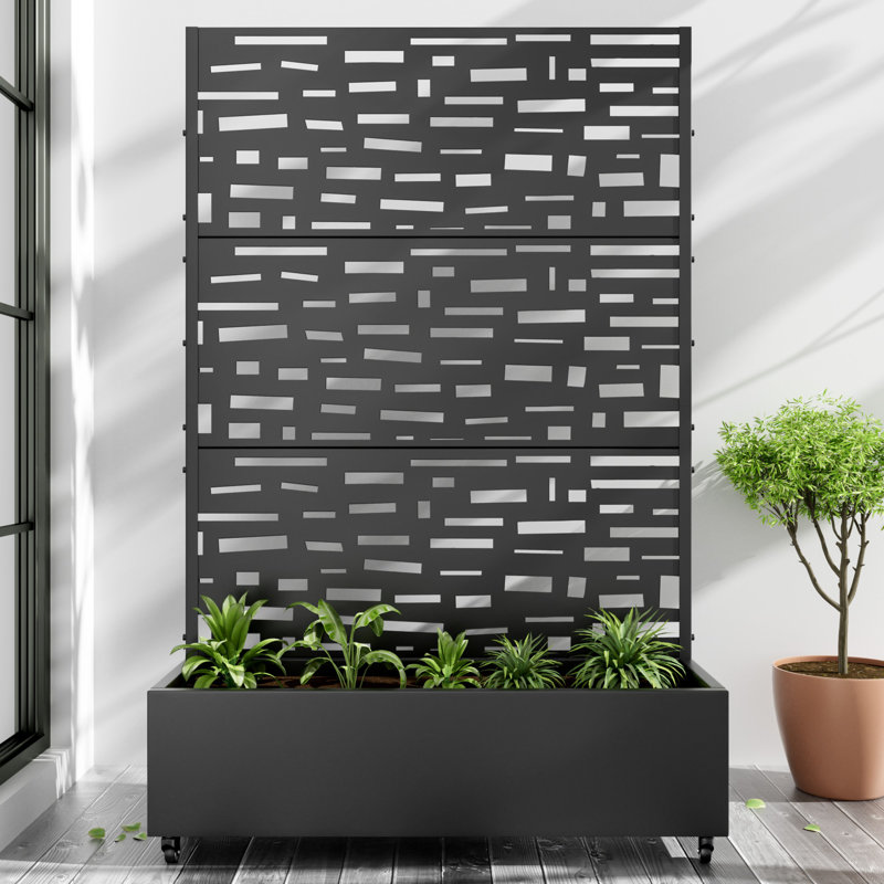 Metal Planter Box with Trellis with Wheels, 72" H x 47" W x 16" D